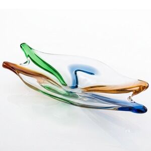 Frantisek Zemek Mstisov Rhapsody Czech Art Glass Platter Multicolor MCM 1960s